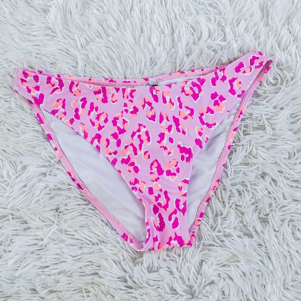 CROWN & IVY • Cabana Pink Leopard Animal Print Swim Bikini Bottoms